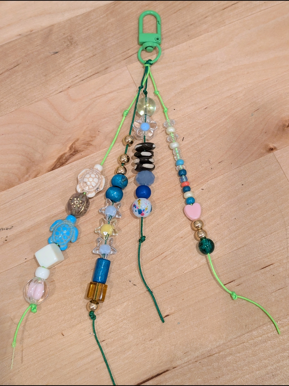 Green Beaded Bag Charm with Multicolor Beads